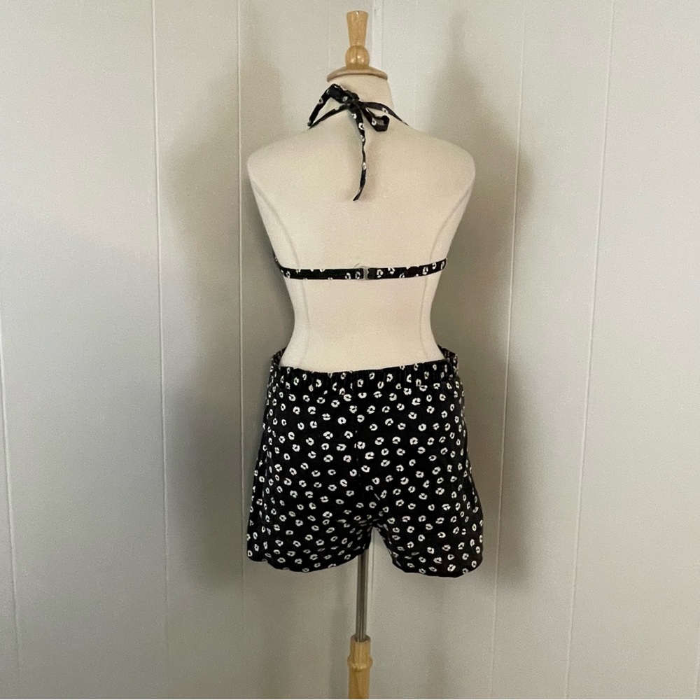 Vintage Floral Bikini Top Shorts Set Women’s XL Black White High Rise Union - Picture 7 of 15